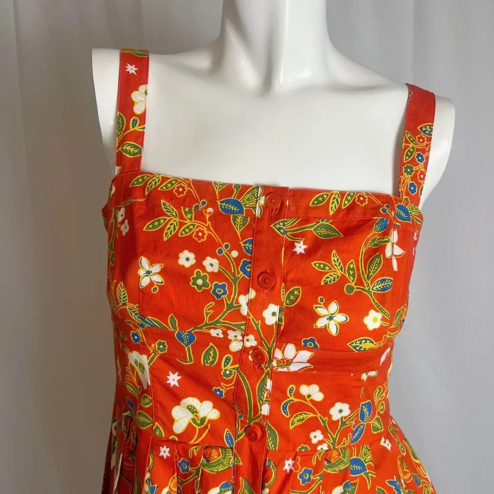 Tory Burch Fernanda Samba Batik Tomato Red Floral Summer Dress Size 4